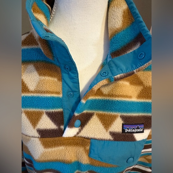 🌟HP🎉Patagonia Synchilla Snap T Fleece in Brown & Teal Guatemalan Tango Print - Picture 6 of 9